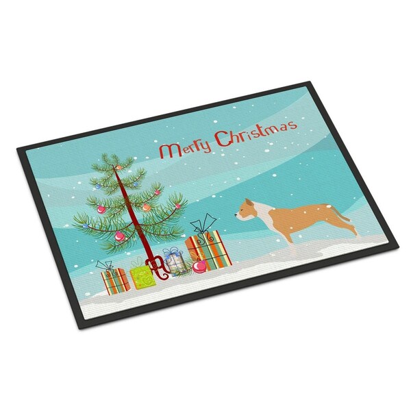 Carolines Treasures Staffordshire Bull Terrier Merry Christmas Tree Indoor or Outdoor Mat 18x27 BB2972MAT - main